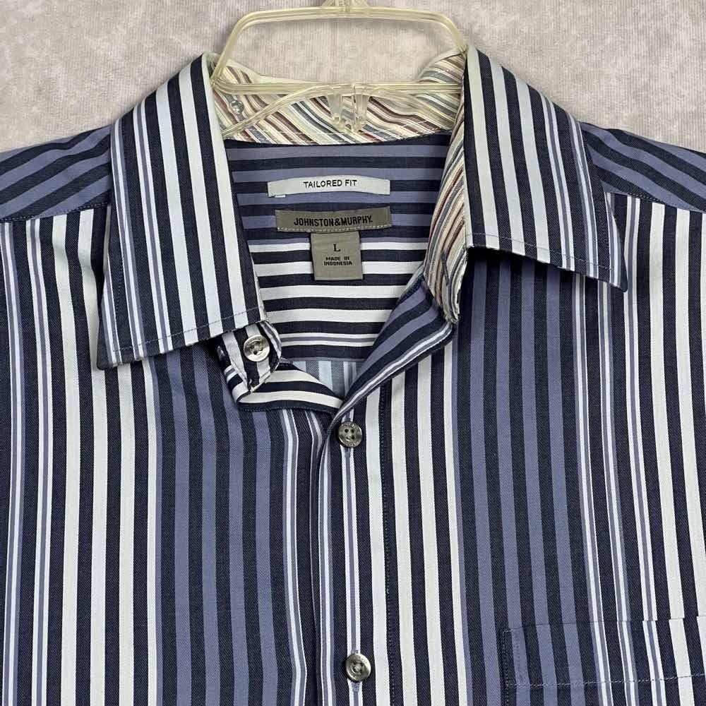 Johnston & Murphy Mens L Tailored Fit Striped Long Sleeve Button Up Shirt